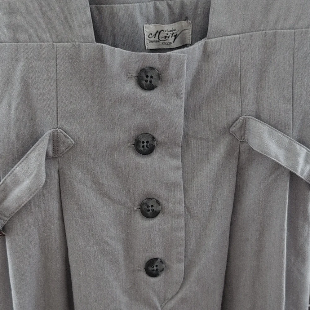 Misty Lane - Vintage 1970s Stylish Gray Buttoned Jumpsuit - Picture 3 of 14